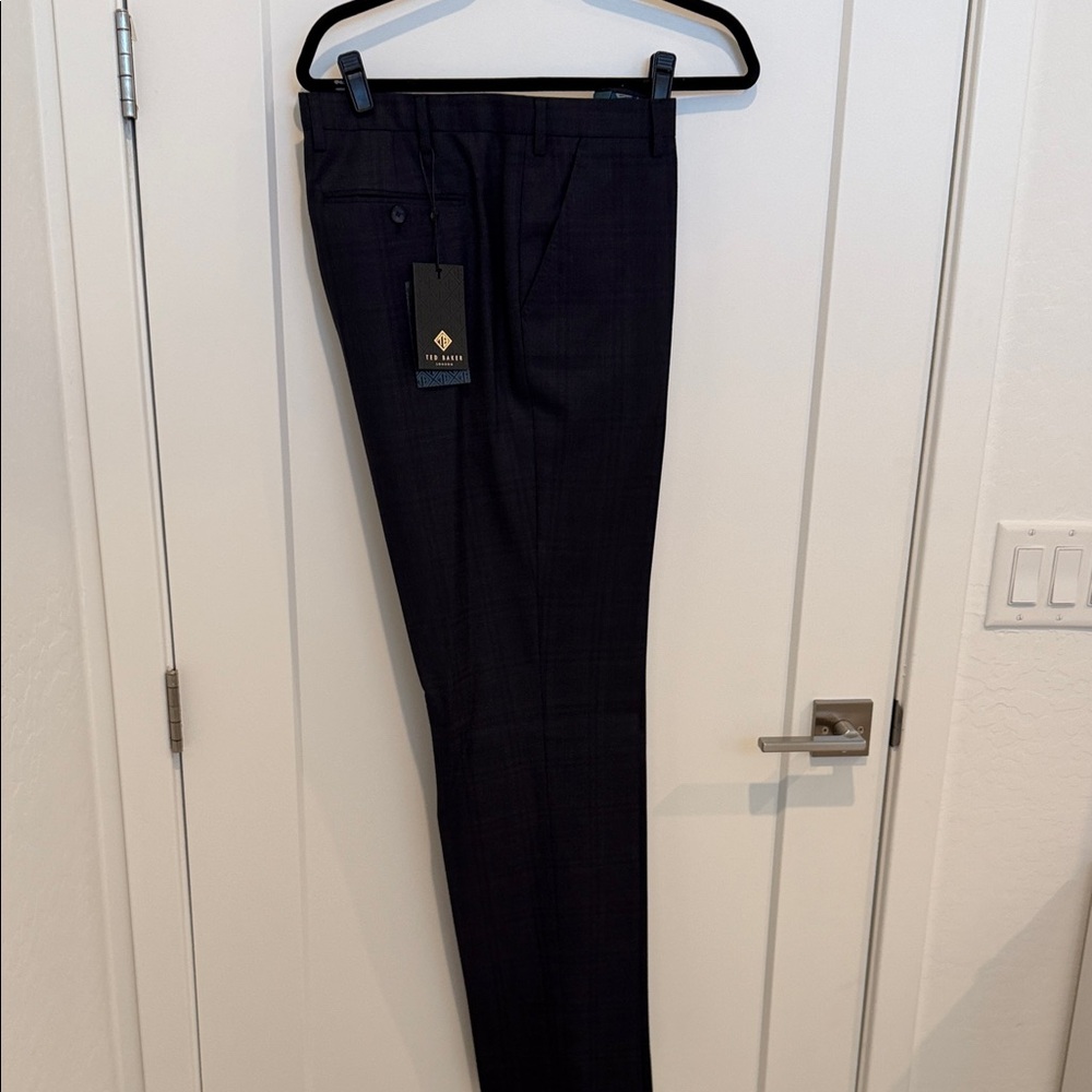 NWT Ted Baker Debonair Navy Wool Check Suit trousers Pants 36 L 33” inseam $289